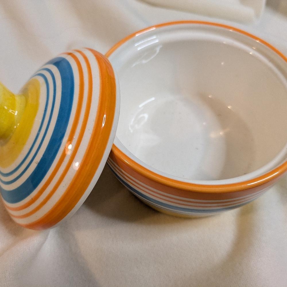 Colorful Striped Ceramic Bowl with Lid